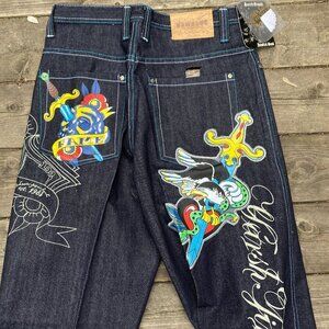 Vintage Y2K Embroidered Raw Blue Vindication Jeans Size 32 Blue BNW